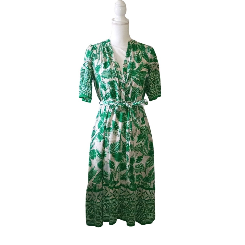 Fig + Flower Coastal  Resortwear Botanical Button Front Midi Dress  Petite Med